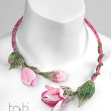 Kwiatowy Naszyjnik Kolia Magnolia. Choker z japońskich koralików