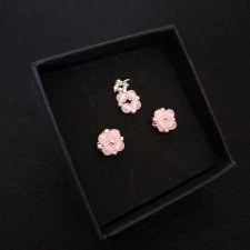 Komplet Biżuterii - Kolczyki Sztyfty i Zawieszka - Kwarc Różowy