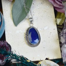 Posrebrzany miedziany wisiorek z szafirem syntetycznym #715