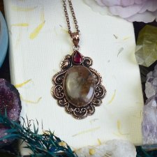 Miedziany ozdobny wisiorek z jaspisem i granatem #725