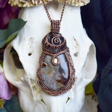 Miedziany wisiorek wire wrapping z jaspisem Coffee Bean #773