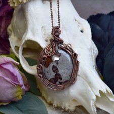 Miedziany wisiorek wire wrapping z jaspisem Coffee Bean #782