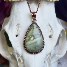 Miedziany wisiorek wire wrapping z larsonitem #786