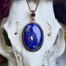 Miedziany wisiorek wire wrapping z lapisem lazuli #788