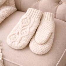 Luksusowo miękkie rękawiczki -100% wełny merynosów naturalny krem