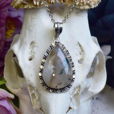 Posrebrzany miedziany wisiorek z agatem mszystym #810