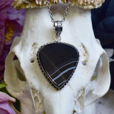 Posrebrzany miedziany wisiorek z agatem Botswana #812