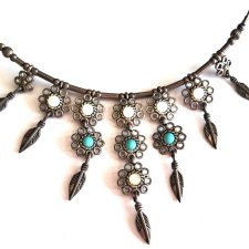 NATIVE AMERICAN NECKLACE - STERLING SILVER SREBRO 925 - INDIAŃSKI NASZYJNIK CHOKER - SYGNOWANY - KOLIA ZE SREBRA