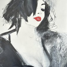 Oryginalny olejny portret kobiety, 50x40 cm, płótno