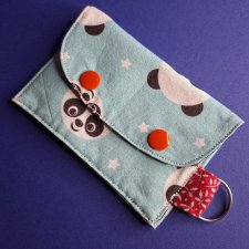 Upcyclingowy Mini Portfelik Etui na Karty - wesołe pandy