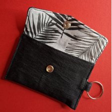 Mini Etui na Słuchawki Klucze Karty Portfelik zerowaste - jeans i liście