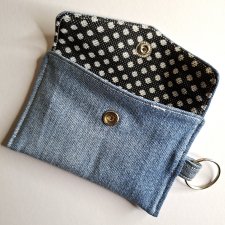 Mini Etui na Słuchawki Klucze Karty Portfelik zerowaste - jeans i kropki