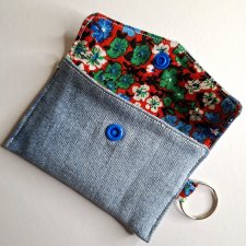 Mini Etui na Słuchawki Klucze Karty Portfelik zerowaste - jeans i kwiaty