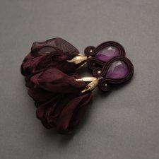 ciemnobordowe klipsy sutasz z kwiatkiem