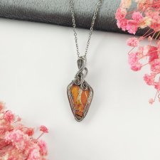 Naszyjnik Jaspis Maligano stal chirurgiczna wisiorek handmade wirewrapping