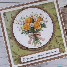 Kartka imieninowa (lub na inną okazję) z bukietem róż i stokrotek