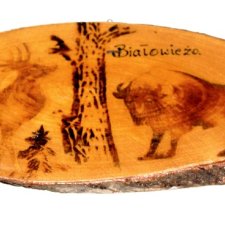 BIAŁOWIEŻA  STARY  obrazek  na drewnie zawieszka PRL