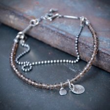 Delikatna srebrna bransoletka z kwarcem dymnym