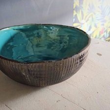 Umywalka Turkusowa nablatowa ceramiczna 31 cm