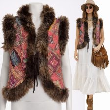 Artystyczna damska kamizelka futrzana Rinascimento – patchwork boho S/M Hp226