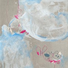 Elektryczny księżyc - abstrakcja z haftem 70x70 cm