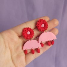 Kolczyki z gliny polimerowej półkola z kwiatkami