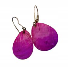 Kolczyki perłowe  łezki róż cyklamen fuksja