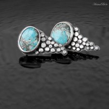 Kolczyki srebrne z turkusem tybetańskim wkrętki