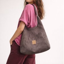 Torba Hobo z zamszu tapicerskiego Czekoladowa