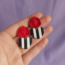 Kolczyki z gliny polimerowej czarnobiałe paski