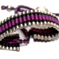 SZNURKOWA fioletowa bransoletka metalowe elementy