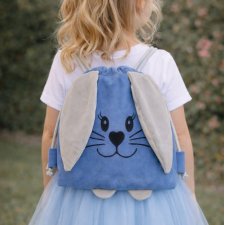 Niebieski worek z imieniem do przedszkola szare uszy zając żłobka