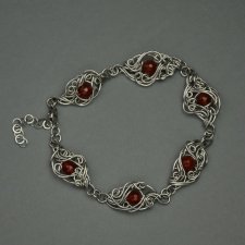 Bransoletka regulowana czerwony karneol, wire wrapping, stal chirurgiczna