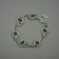 Bransoletka regulowana zielony onyks, wire wrapping, stal chirurgiczna