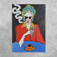 obraz do salonu olejny portret damy kobieta z czarnego tła