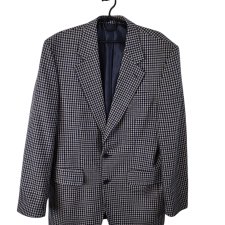 Wełniana marynarka vintage 90s – pepitka, granat/beż, unisex