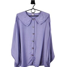 Lawendowa bluzka vintage 100% wiskoza – oversize, duży kołnierz