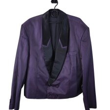 Satynowa marynarka vintage 90s – fioletowa, smokingowa, unisexu