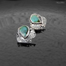 Kolczyki srebrne z morskim turkusem tybetańskim wkrętki