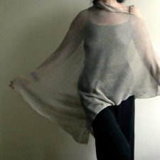 Ponczo lniane, unikatowa dzianina lniana, Naturalny Lniany Szal, narzutka z Lnu, VEGAN by Tati