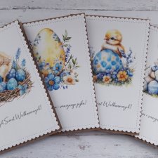 Zestaw 4 kartek wielkanocnych z życzeniami "Niebiesko-żółty"