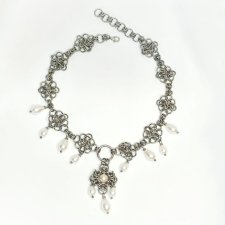 Choker / naszyjnik chainmaille z perłowymi łezkami – stal chirurgiczna, mroczny gothic dark fairycore, custom rozmiar