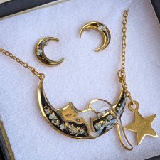 Naszyjnik i kolczyki kot na księżycu czarny