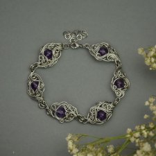 Bransoletka z kolorowymi labradorytami, wire wrapping, stal chirurgiczna, labradoryt