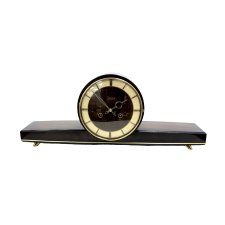 Zegar Kominkowy Zentra — Czarno-Złoty, Mechanizm z Biciem, Niemcy Lata 50. XX w.