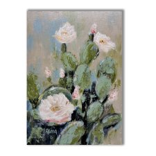 Obraz ręcznie malowany "Kaktusy z kwiatami"