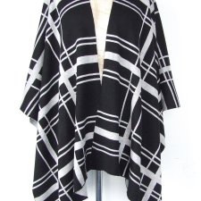 nowe dwustronne czarno szare ponczo w kratę one size