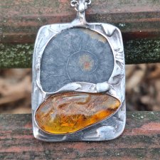 Amonit i bursztyn - wisiorek