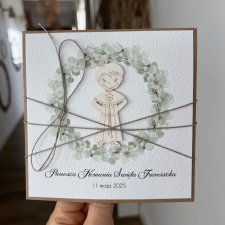 Piękna stylowa personalizowana kartka pamiątka komunii z życzeniami