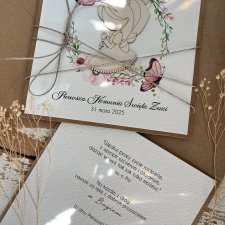 Piękna stylowa personalizowana kartka pamiątka komunii z życzeniami